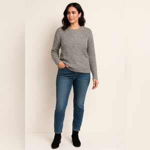 Vince Camuto Gray Marled Cable Knit Sweater Women’s Size L Soft Cotton Blend